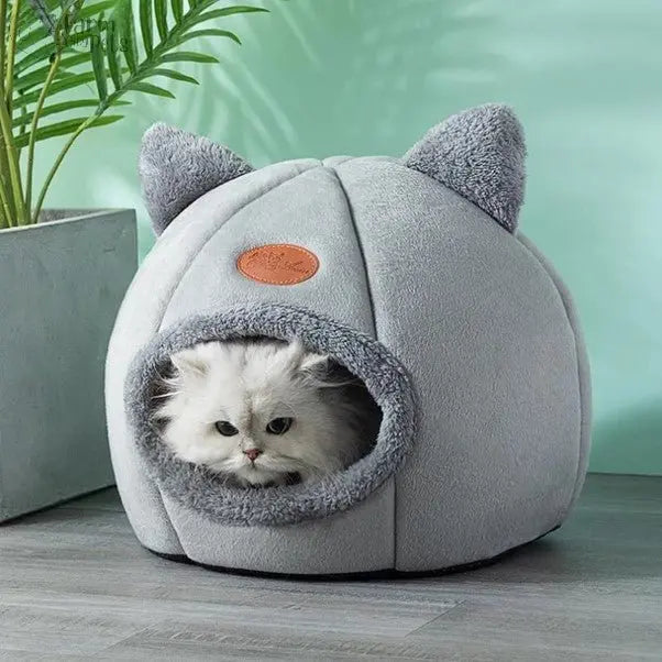 Cosy Cat Cave - Fluffy Round Bed with Cute Ears Farm City Pets