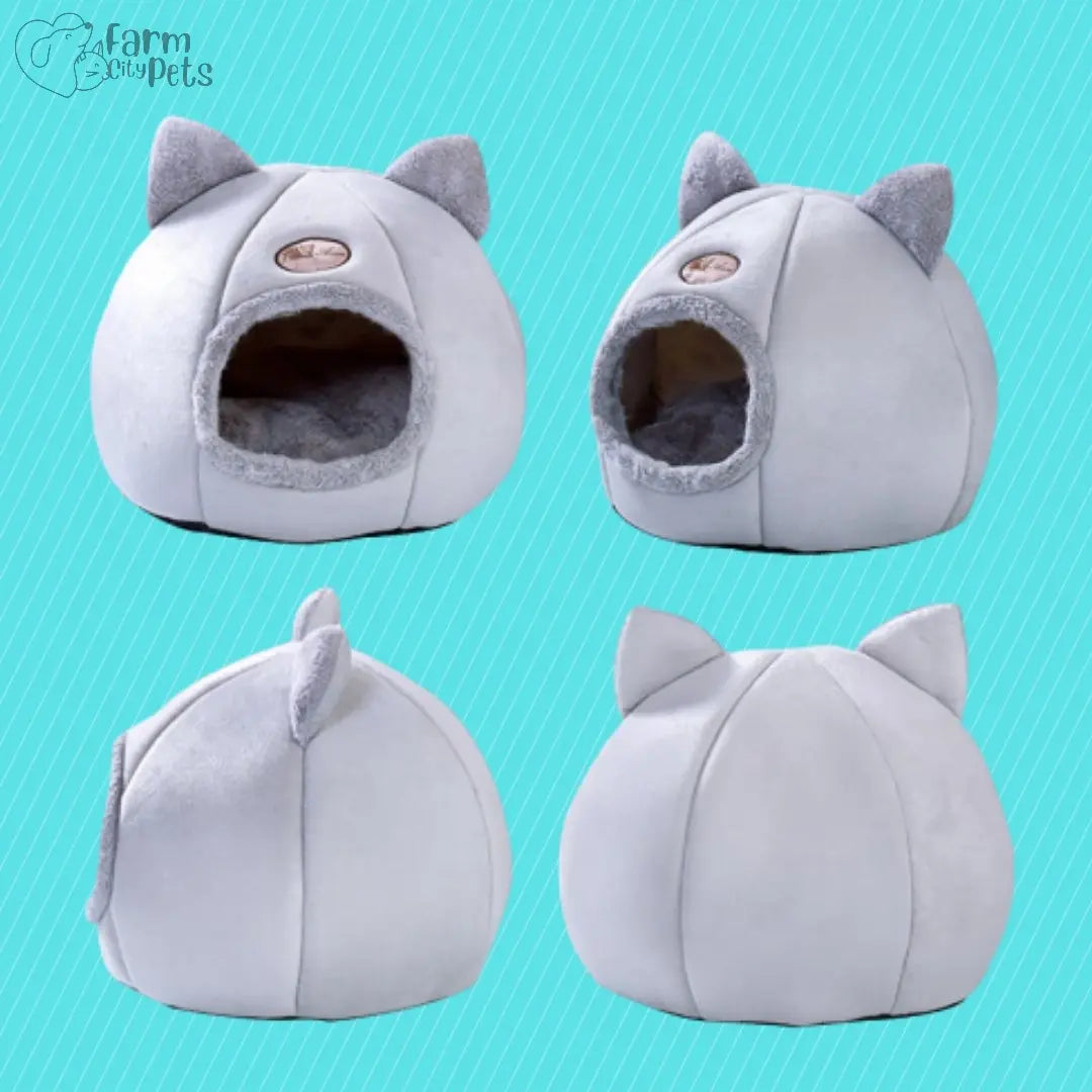 Cosy Cat Cave - Fluffy Round Bed with Cute Ears Farm City Pets