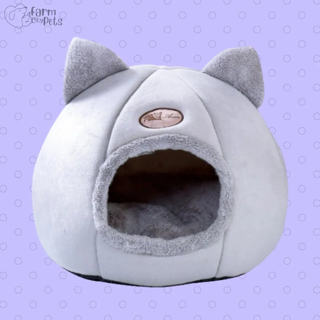 Cosy Cat Cave - Fluffy Round Bed with Cute Ears Farm City Pets