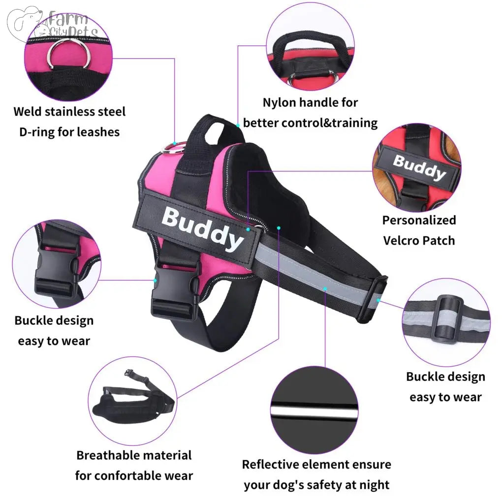 Custom No Pull Reflective Dog Harness - Add Your Pet's Name Farm City Pets