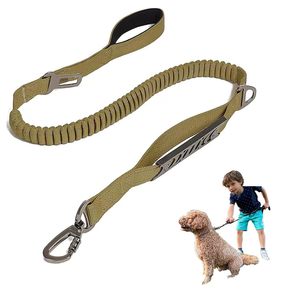 Dog leash with a boy walking a dog on a white background