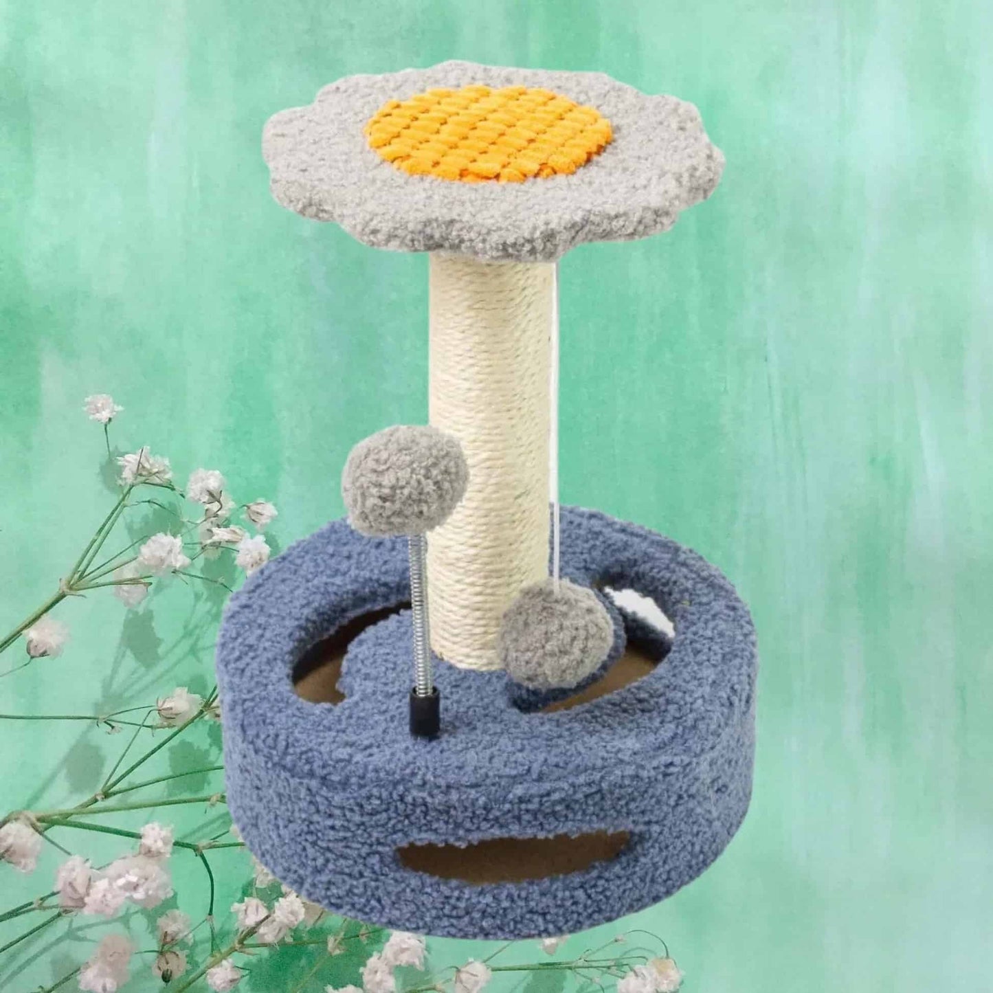 KittyBlossom Compact Cat Scratcher - 35cm with Play Balls