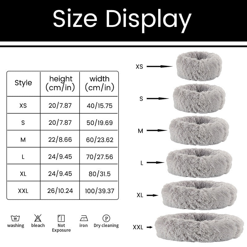 Size Guide for Soft Fluffy Round Pet Bed