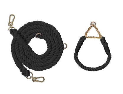 Premium Rope Dog Collar & Leash Set – Gold Hardware