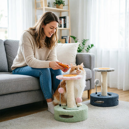 KittyBlossom Compact Cat Scratcher - 35cm with Play Balls