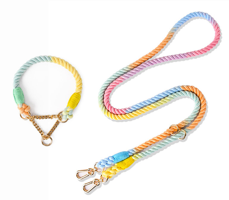 Premium Rope Dog Collar & Leash Set – Gold Hardware