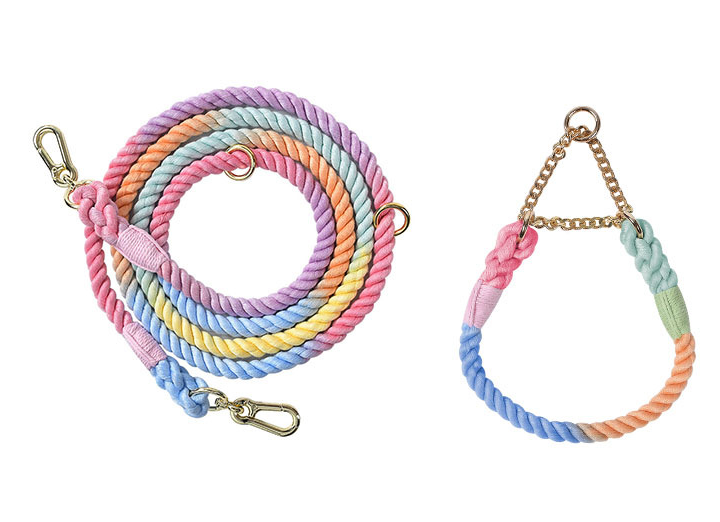 Premium Rope Dog Collar & Leash Set – Gold Hardware
