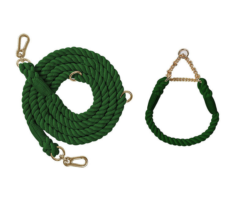 Premium Rope Dog Collar & Leash Set – Gold Hardware