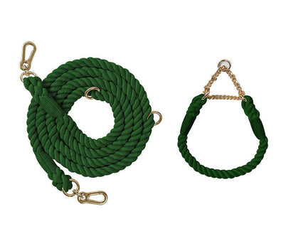 Premium Rope Dog Collar & Leash Set – Gold Hardware
