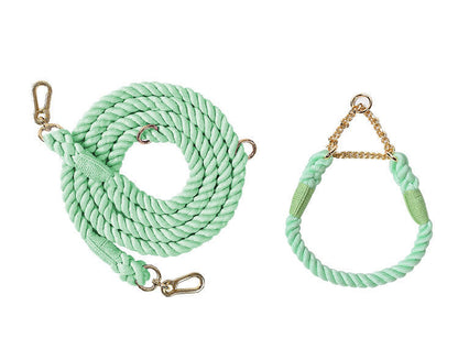 Premium Rope Dog Collar & Leash Set – Gold Hardware