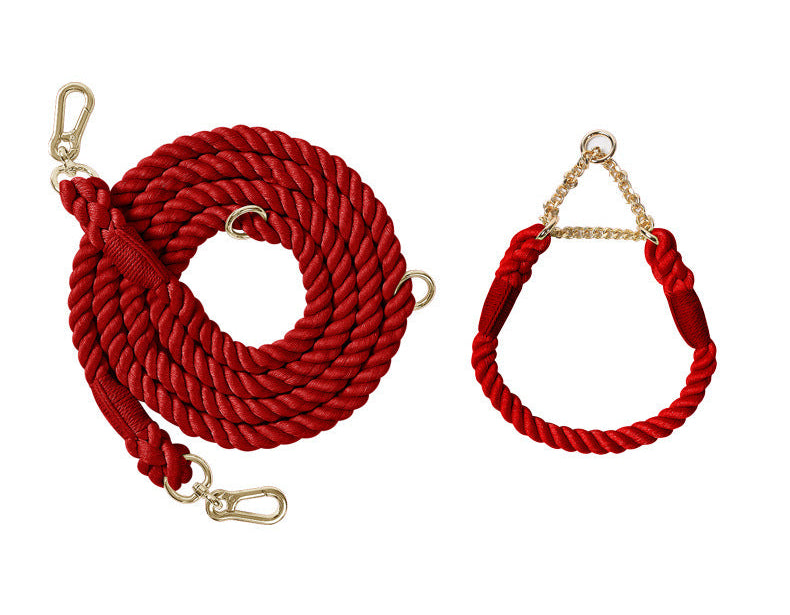Premium Rope Dog Collar & Leash Set – Gold Hardware