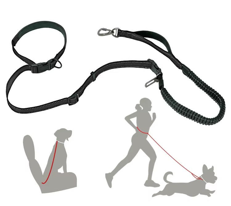 6-in-1 Multi-Use Hands-Free Dog Leash showing waist and car usage and full image of leash