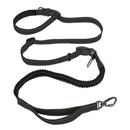 6-in-1 Multi-Use Hands-Free Dog Leash in Black with reflective adjustable design on white background
