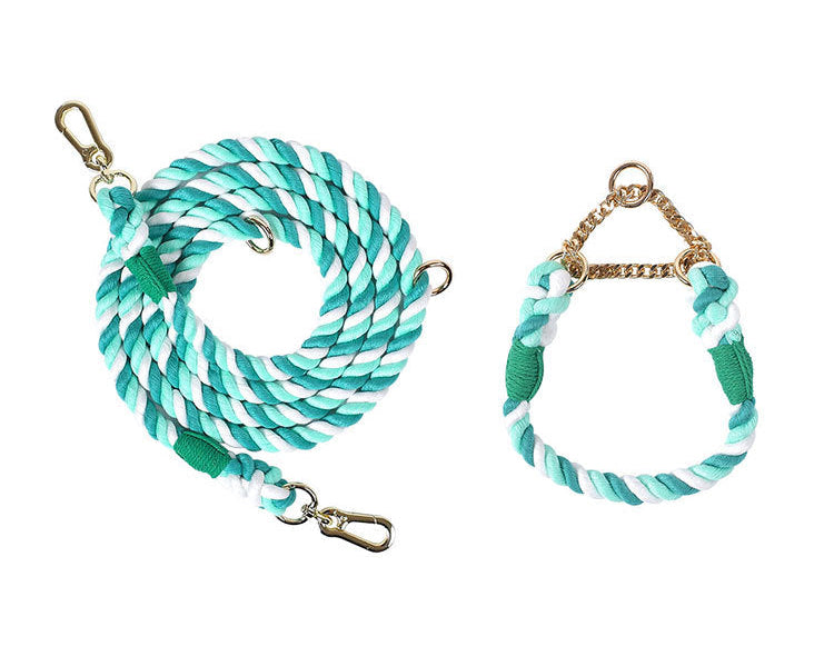 Premium Rope Dog Collar & Leash Set – Gold Hardware