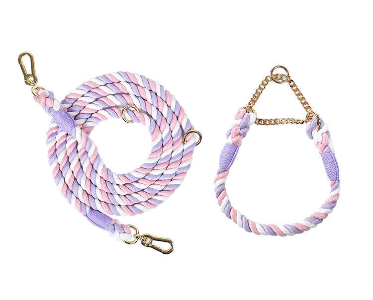 Premium Rope Dog Collar & Leash Set – Gold Hardware