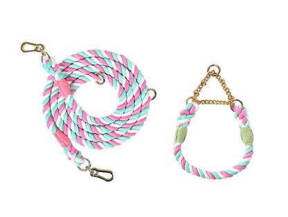 Premium Rope Dog Collar & Leash Set – Gold Hardware