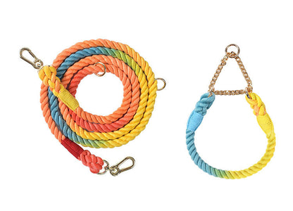 Premium Rope Dog Collar & Leash Set – Gold Hardware