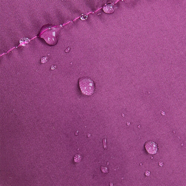 Waterproof purple dog jacket with rain droplets – water-repellent surface detail