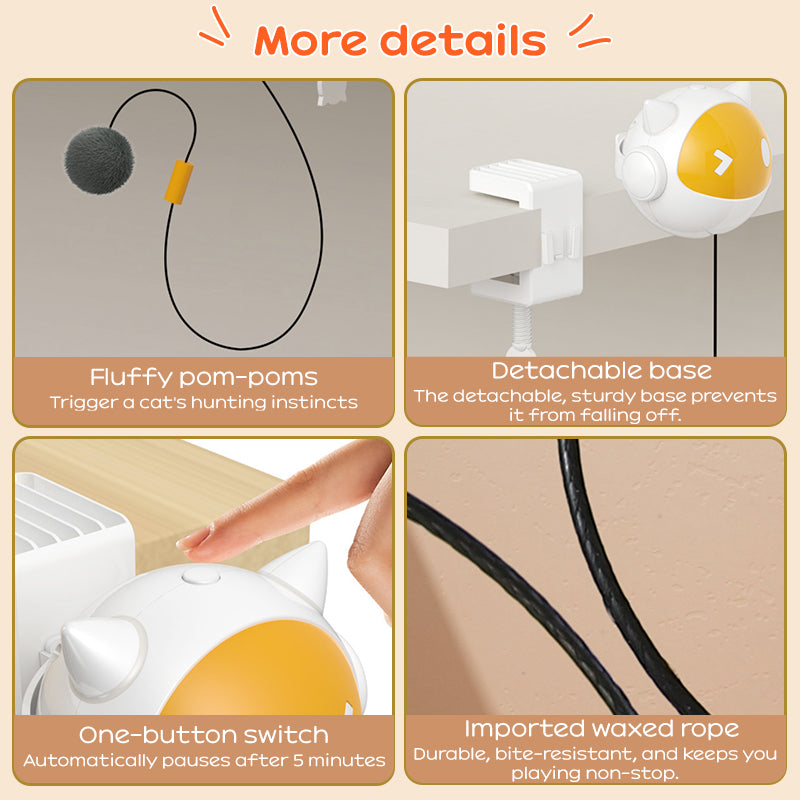 close up of automatic jumping cat teaser ball interactive cat toy design details