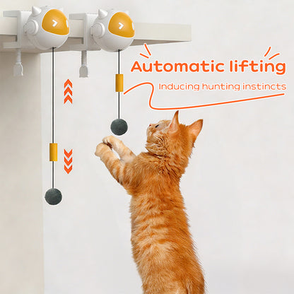 cat playing with automatic jumping teaser ball showing lifting motion interactive cat toy