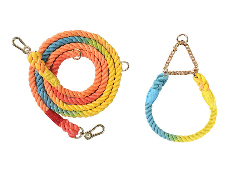 Premium Rope Dog Collar & Leash Set – Gold Hardware