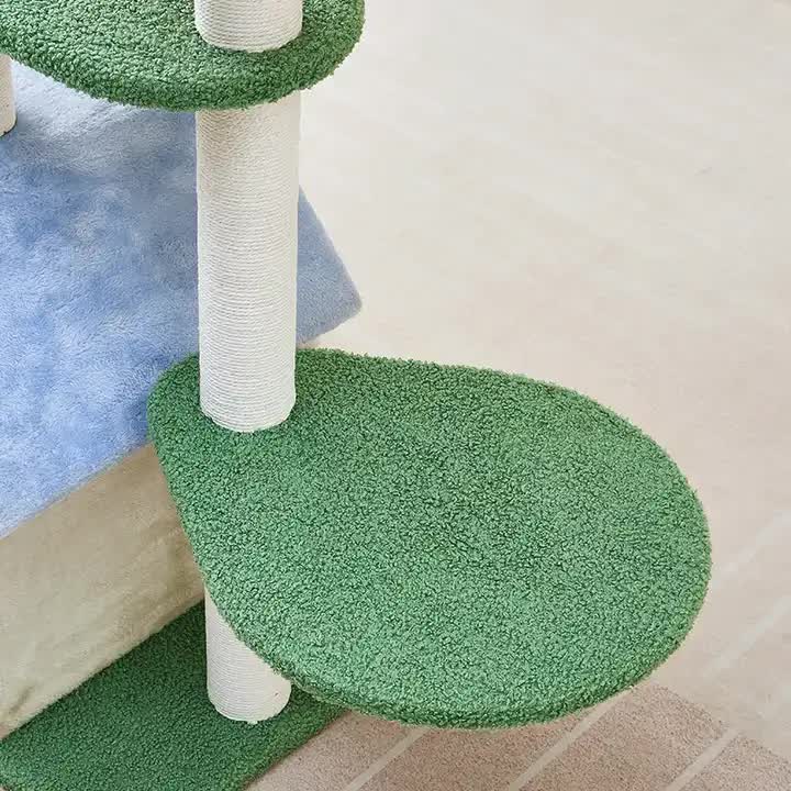 Leaf-shaped green platform on floral cat tree for indoor cats Australia