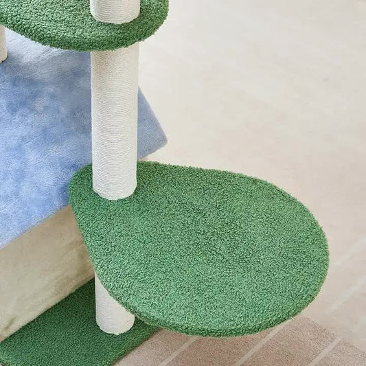 Leaf-shaped green platform on floral cat tree for indoor cats Australia