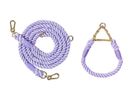 Premium Rope Dog Collar & Leash Set – Gold Hardware