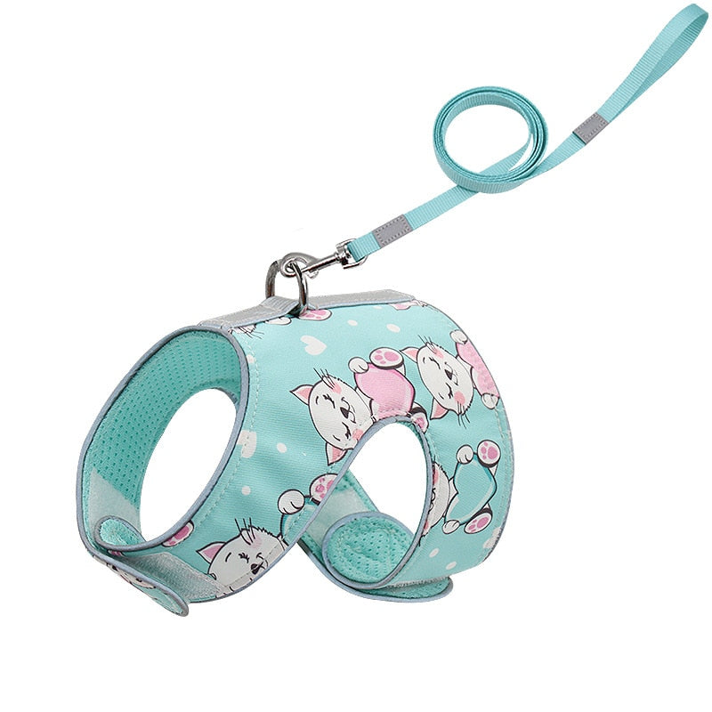 Cat harness Green unicorn white background