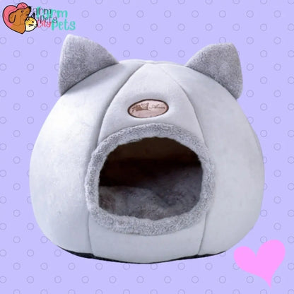 Cosy Cat Cave - Fluffy Round Bed with Cute Ears Farm City Pets