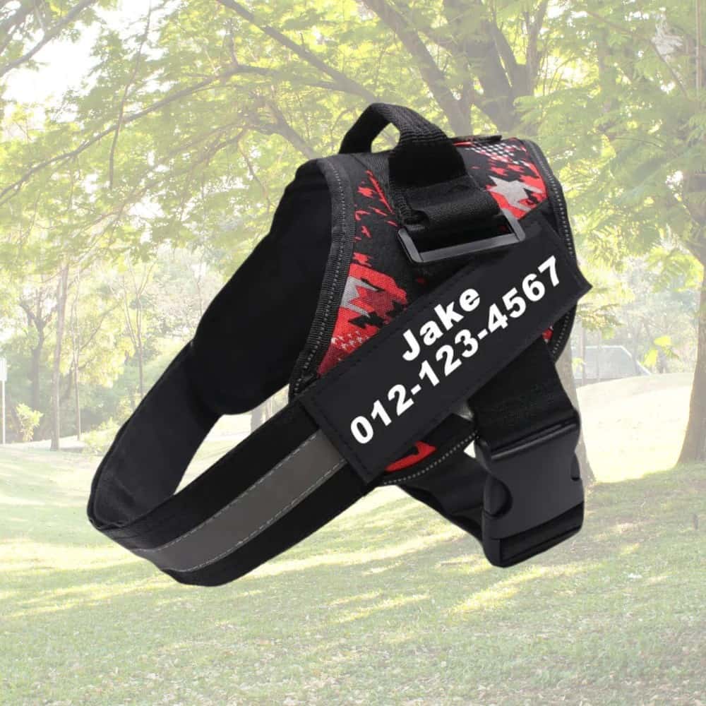 Custom No Pull Reflective Harness in Red Texture