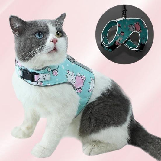 Cute & Comfy Cat Harness + Leash Set - Breathable, Reflective Green Unicorn