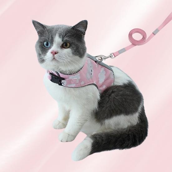 Pink cat harness with koala cartoon print and matching leash
