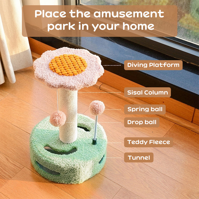 KittyBlossom Compact Cat Scratcher - 35cm with Play Balls