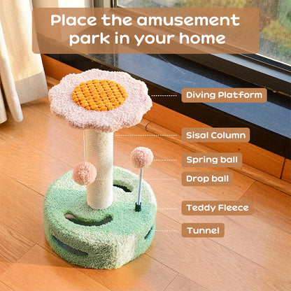 KittyBlossom Compact Cat Scratcher - 35cm with Play Balls