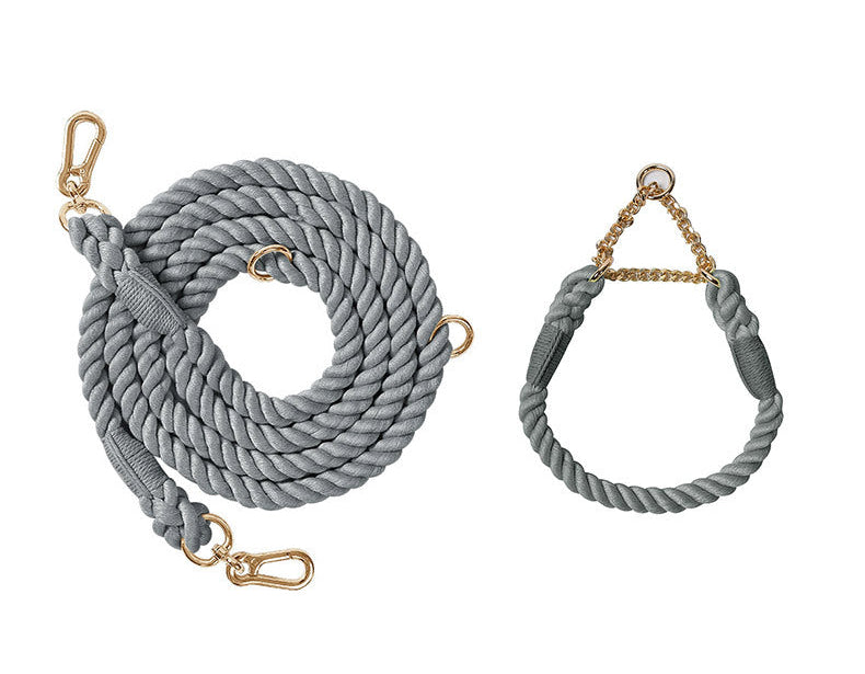 Premium Rope Dog Collar & Leash Set – Gold Hardware