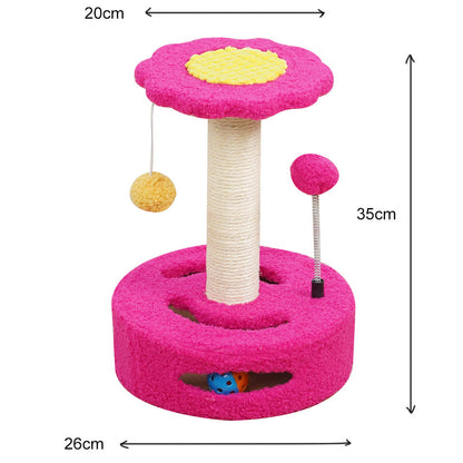 KittyBlossom Compact Cat Scratcher - 35cm with Play Balls
