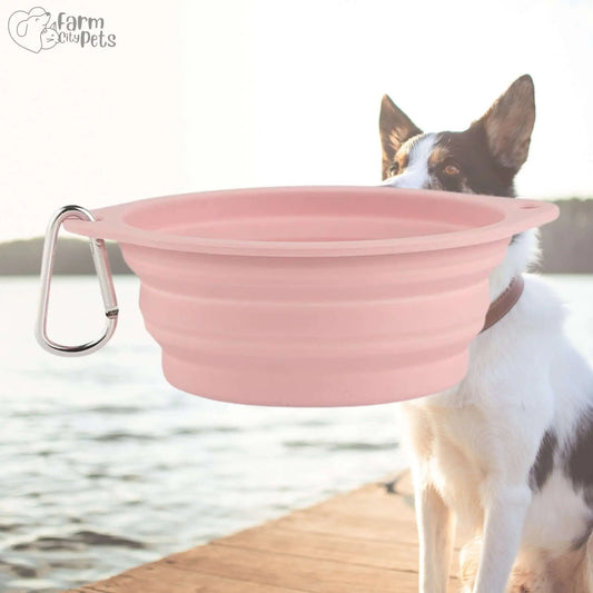 Farm City Pets Collapsible Silicone Travel Bowl - Pink Farm City Pets