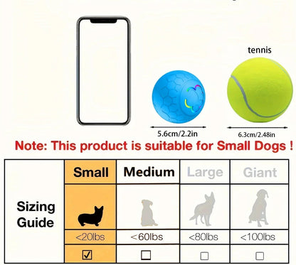 GlowMotion Smart Pet Ball – Interactive Rolling & Bouncing LED Toy size dimensions and recommendation - small dogs less than 20 pounds