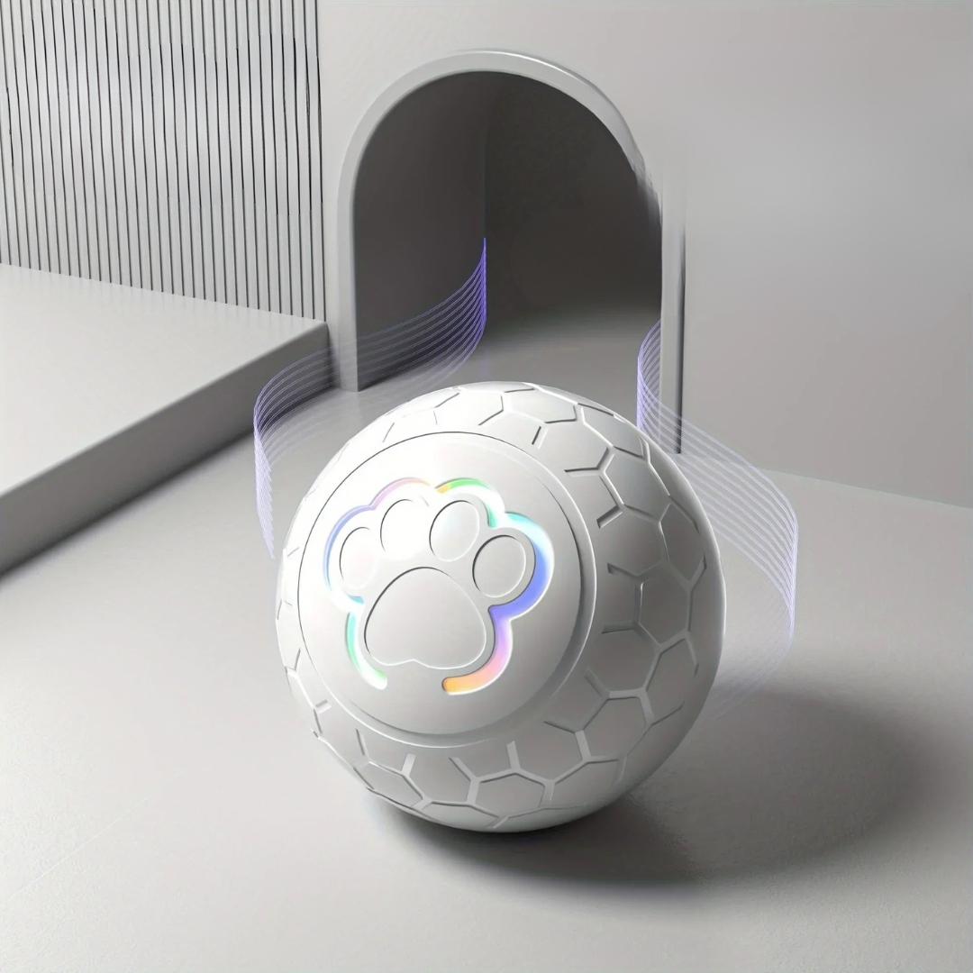 GlowMotion Smart Pet Ball grey showing rolling motion diretion
