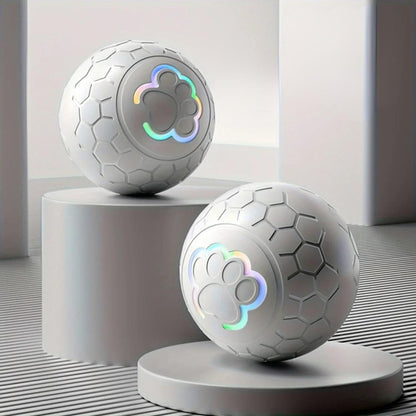GlowMotion Smart Pet Ball two grey lit up sitting on display stands