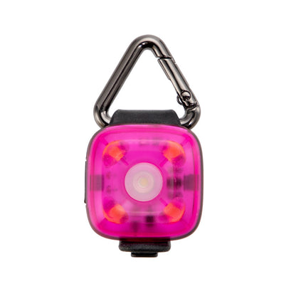 Pink LED light with a carabiner on a white background
