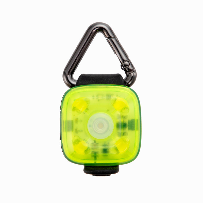 Yellow LED pet light with carabiner on a white background