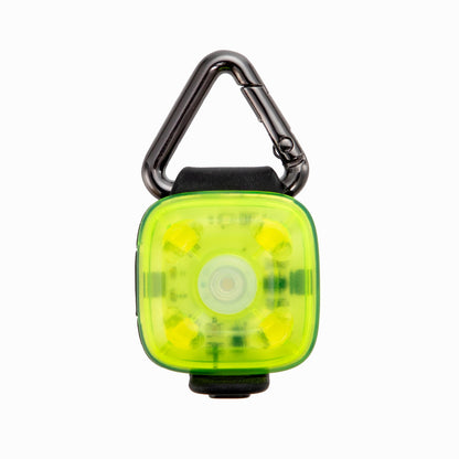 Yellow LED pet light with carabiner on a white background