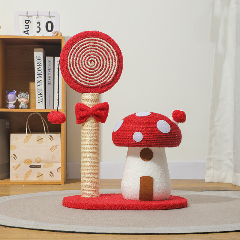 Durable Red Mushroom Cat Scratching Post with Sofa Protection Farm City Pets