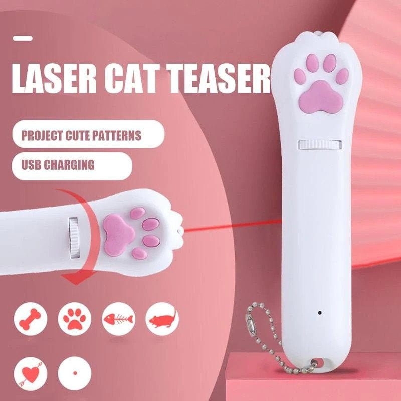 white paw-shaped rechargeable cat laser pointer with pink paw pads