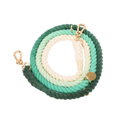 Premium Cotton Rope Dog Leash in Green & White cotton rope with gold hardware