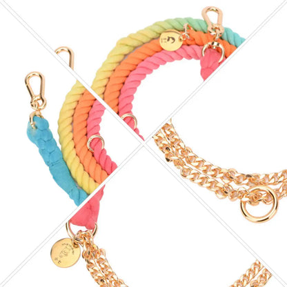 Premium Cotton Rope Dog Leash close-up showing cotton rope construction and gold swivel clasp