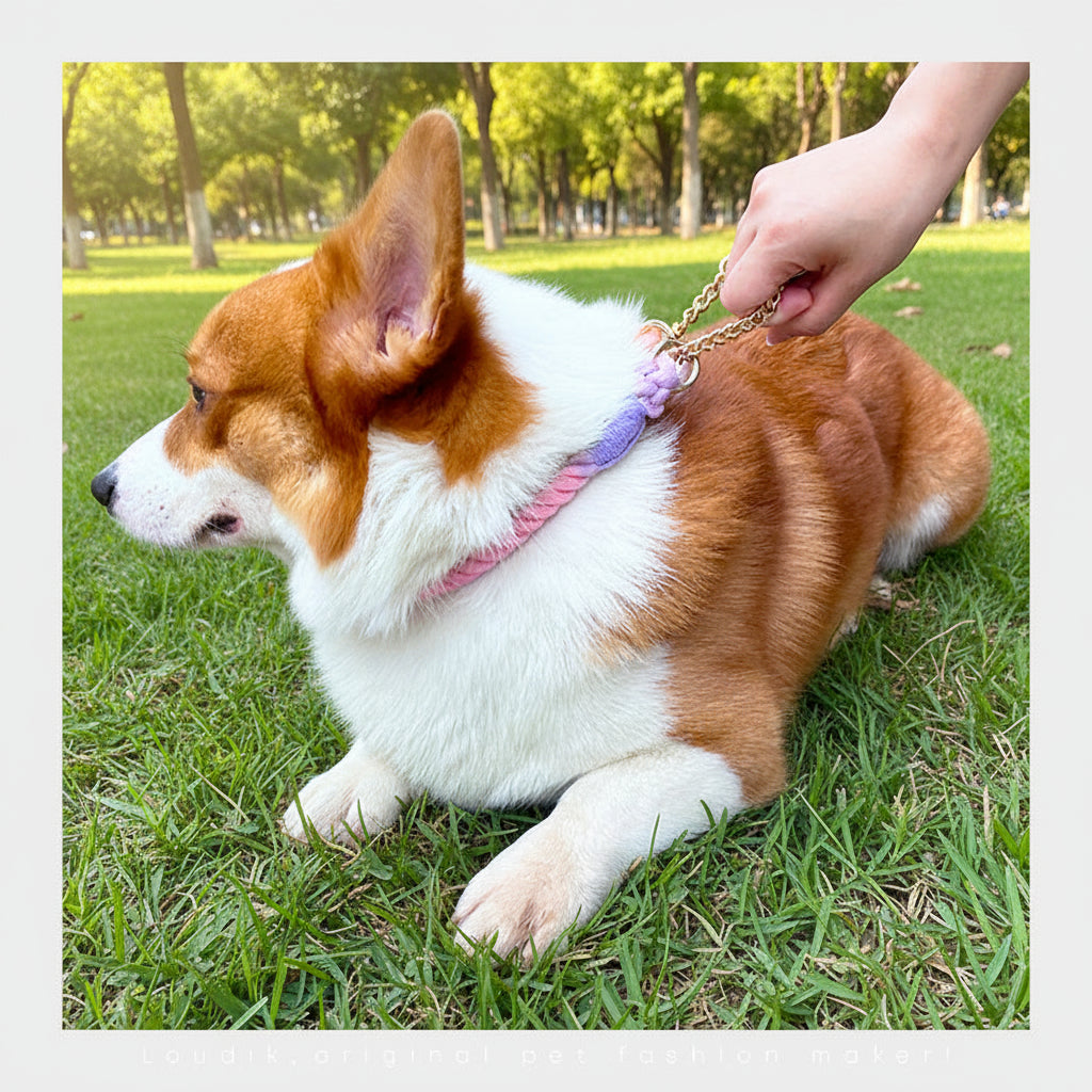 Premium Rope Dog Collar & Leash Set – Gold Hardware