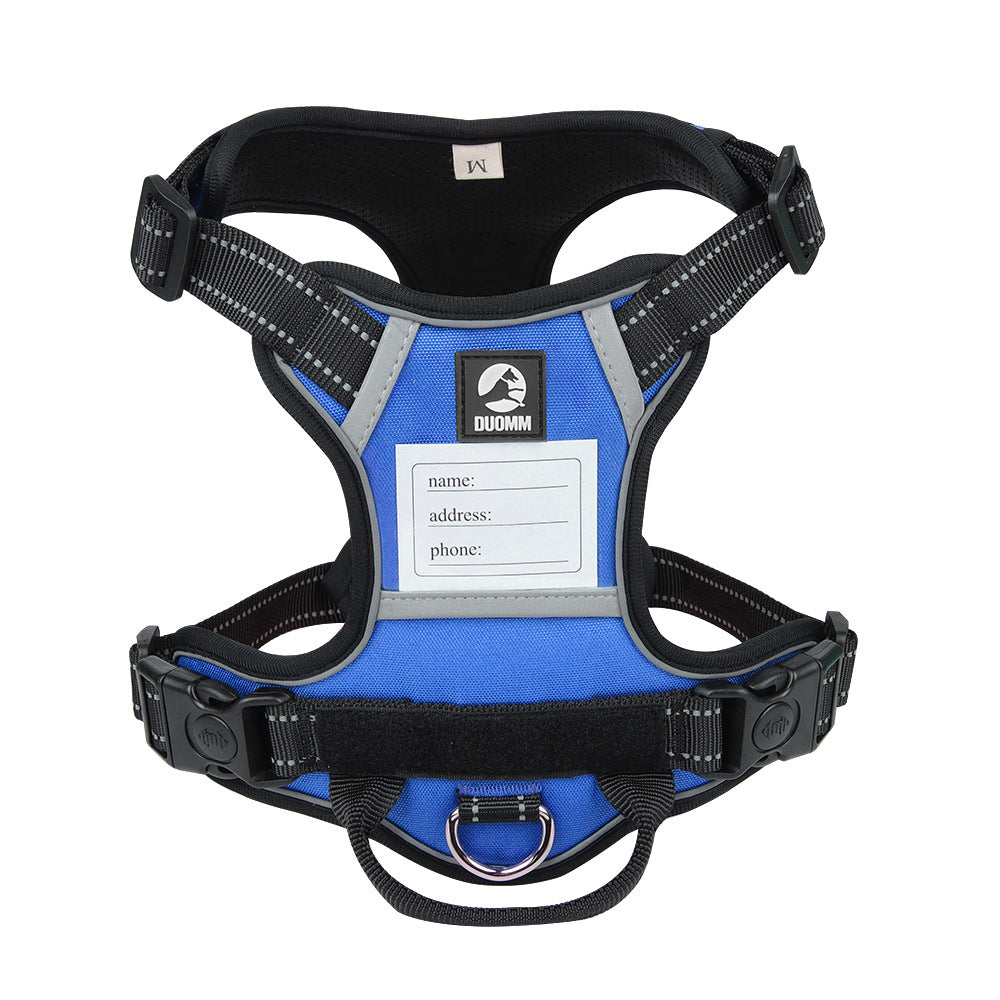 Reflective No-Pull Dog Harness – Anti-Escape, Heavy-Duty Fit for Large Breeds Blue White Background